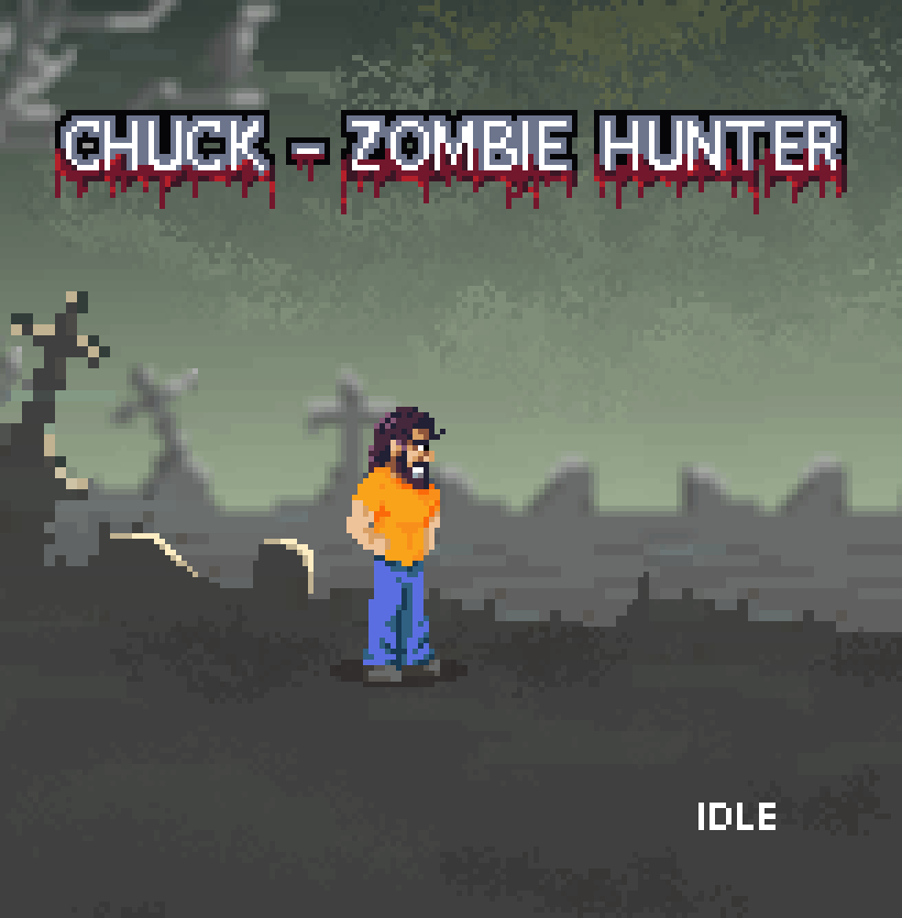 Animated showcase of Chuck the Zombie Hunter pixel art asset pack